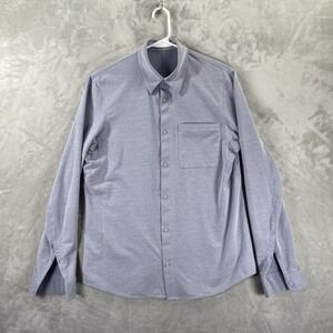 Lululemon Shirt men's Medium Button Up Commission Blue Chest Pocket Performance